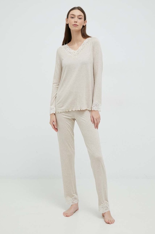 United Colors of Benetton longsleeve piżamowy beżowy 3Z123M856.729