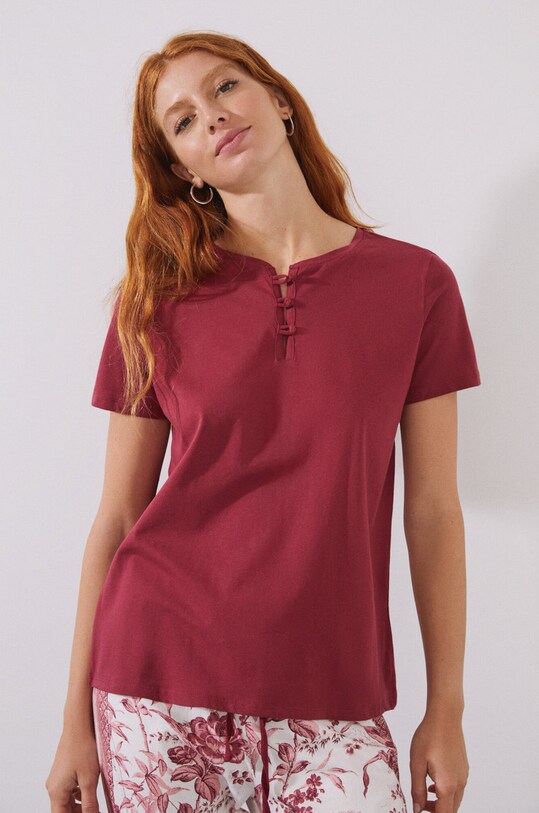 Bavlnené pyžamové tričko women'secret Mix & Match vrchný burgundské 3274470