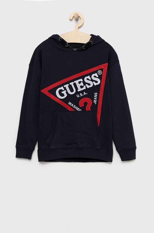 Guess bluza bawełniana dziecięca z kapturem granatowy L2YQ07.KAD70