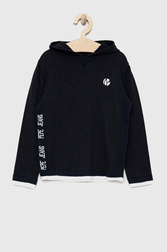Παιδικό βαμβακερό πουλόβερ Pepe Jeans Logan Hoodie άλλο σκούρο μπλε PB701146.594