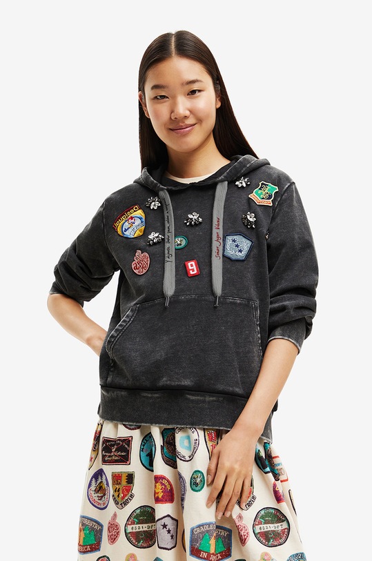 Desigual bluza bawełniana z kapturem szary 22WWSK56