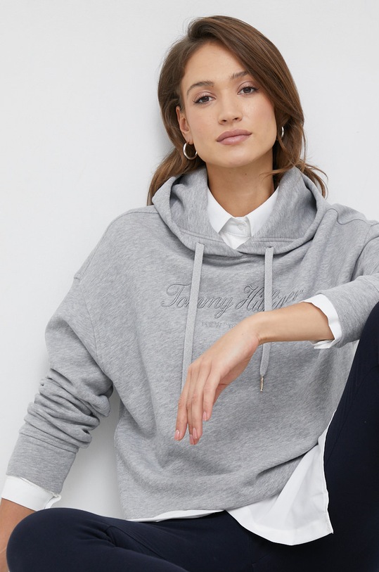 Bavlněná mikina Tommy Hilfiger s kapucí šedá WW0WW35980.9BYY