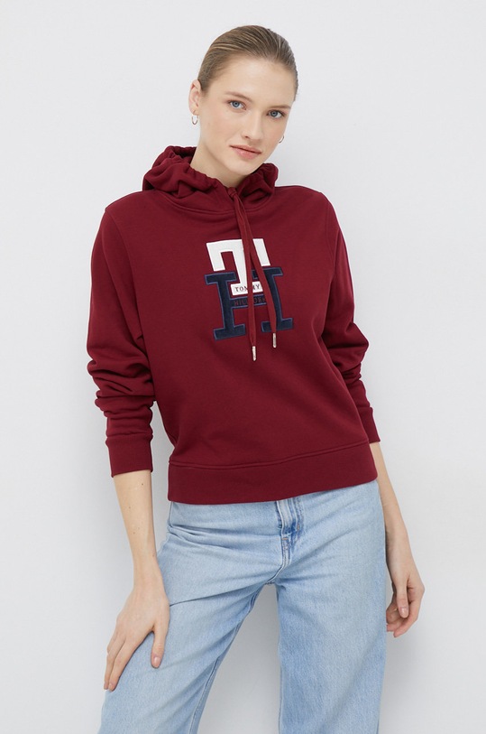 Tommy Hilfiger bluza bawełniana z kapturem bordowy WW0WW37441.9BYY