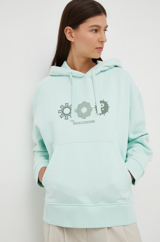 Deus Ex Machina hanorac de bumbac print turcoaz DLF228546