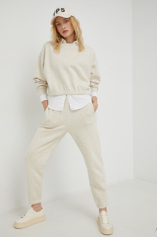 Памучен суичър American Vintage PIE03A бежов AW22
