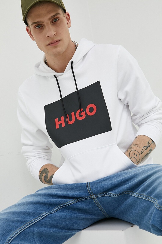 Βαμβακερή μπλούζα HUGO στάμπα λευκό 50473168