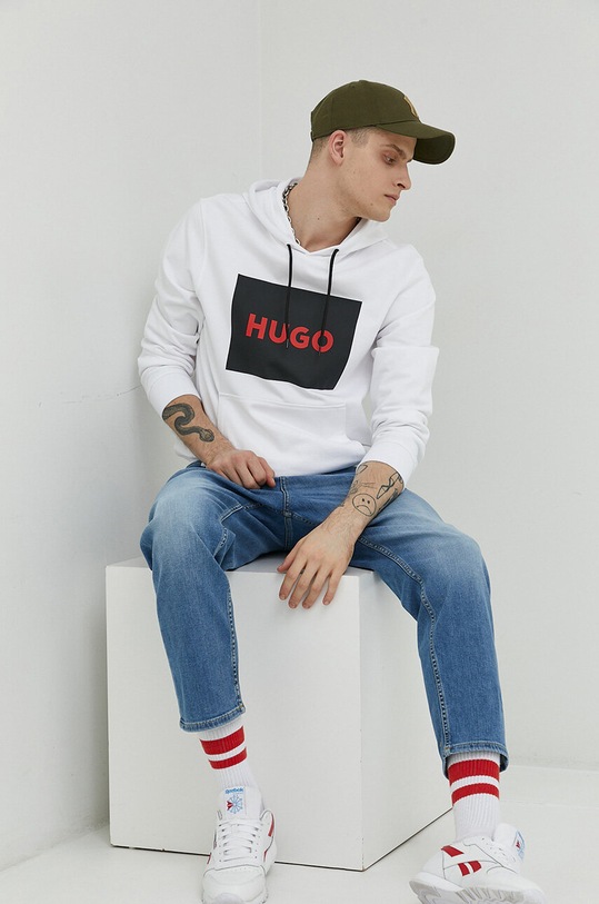 Βαμβακερή μπλούζα HUGO 50473168 λευκό SS24
