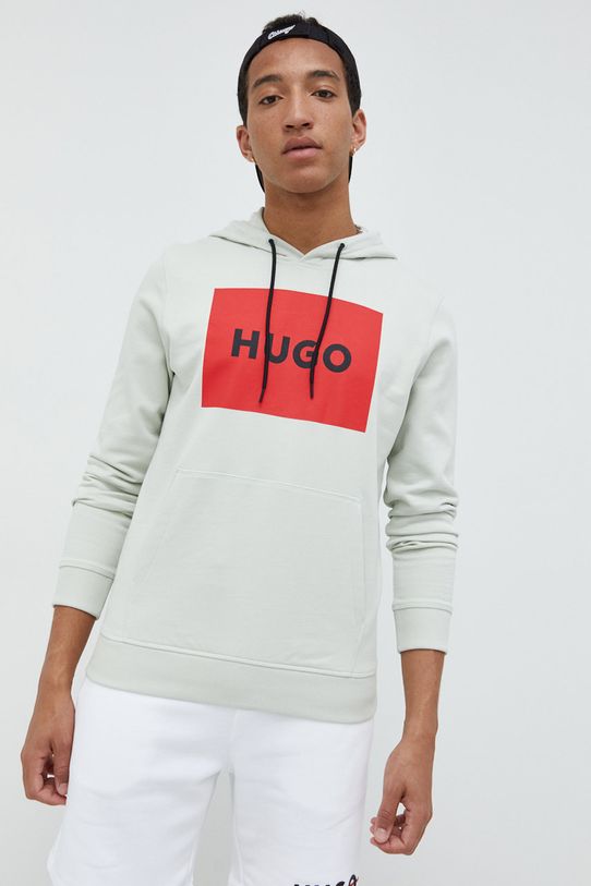 HUGO bluza bawełniana nadruk zielony 50473168