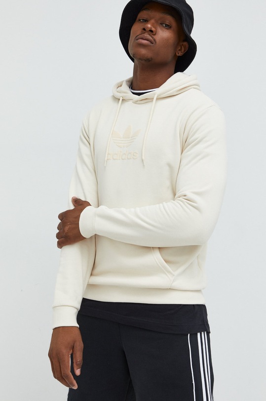 Bavlněná mikina adidas Originals s kapucí béžová HK2790