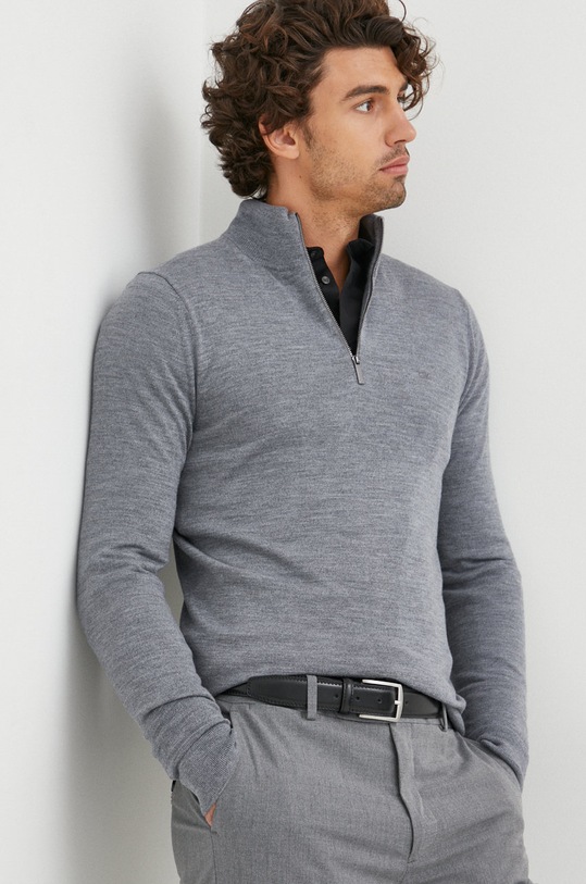 Calvin Klein sweter wełniany zapinany szary K10K110421.9BYY