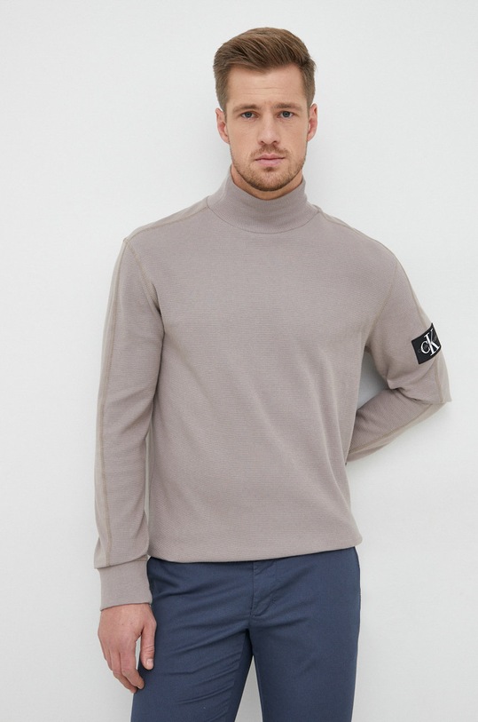 Bavlněné tričko s dlouhým rukávem Calvin Klein Jeans béžová J30J321705.9BYY