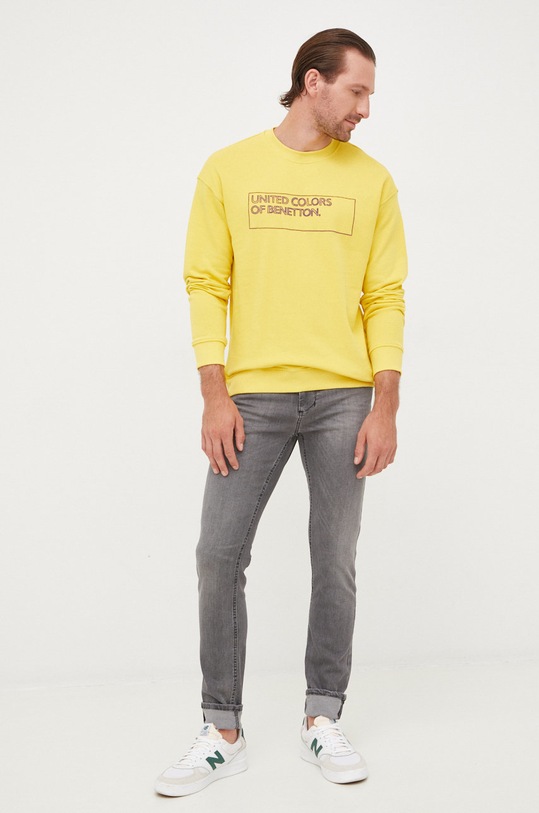 Bavlněná mikina United Colors of Benetton bez kapuce žlutá 3J68U100F.27T