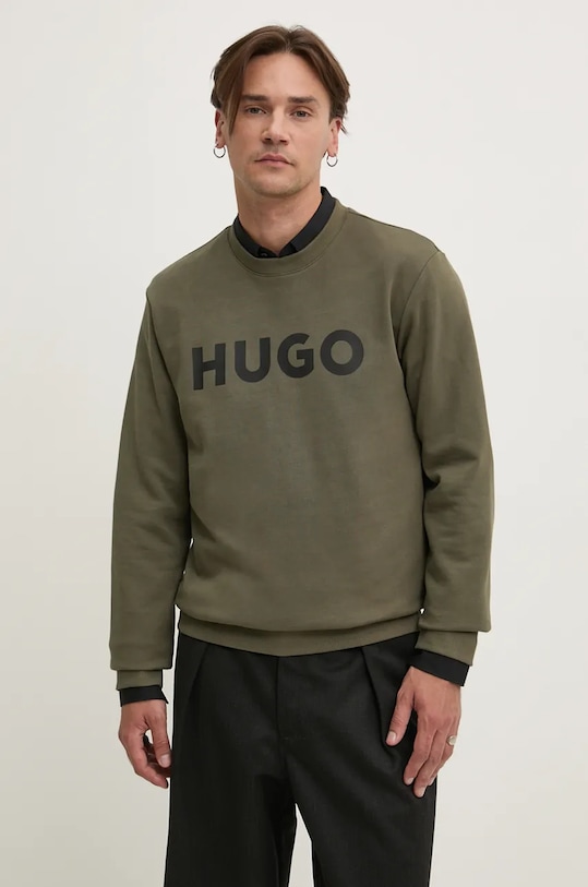 HUGO bluza bawełniana zielony 50477328