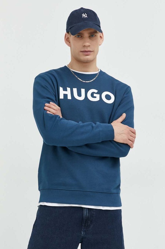 HUGO bluza bawełniana nadruk niebieski 50477328