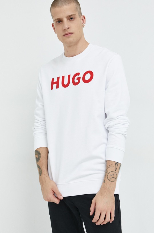 Bavlněná mikina HUGO bez kapuce bílá 50477328