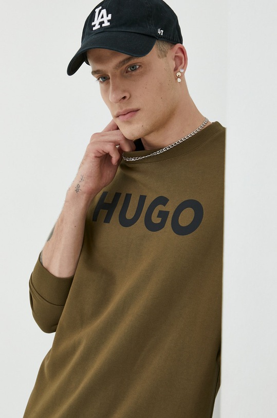 HUGO bluza bawełniana nadruk zielony 50477328