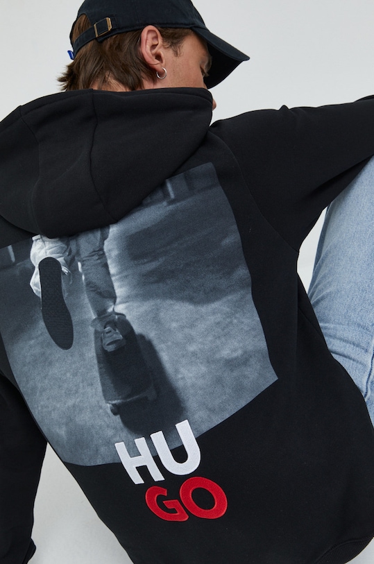 HUGO hanorac de bumbac imprimeu negru 50477613