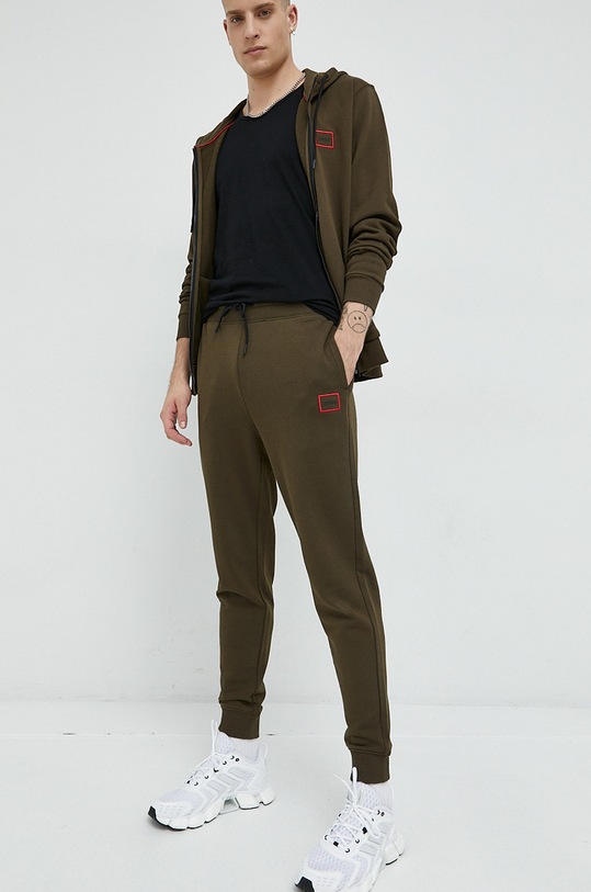 HUGO bluza bawełniana z kapturem zielony 50481342