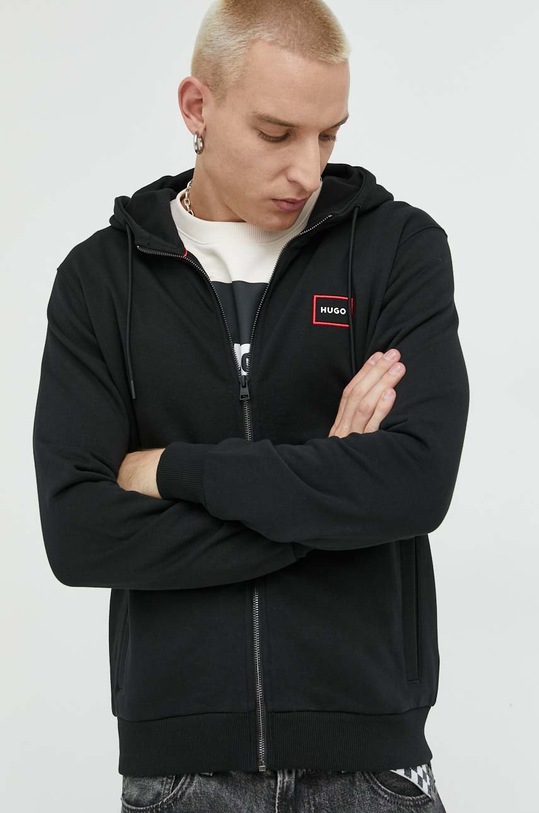 HUGO bluza bawełniana z kapturem czarny 50481342