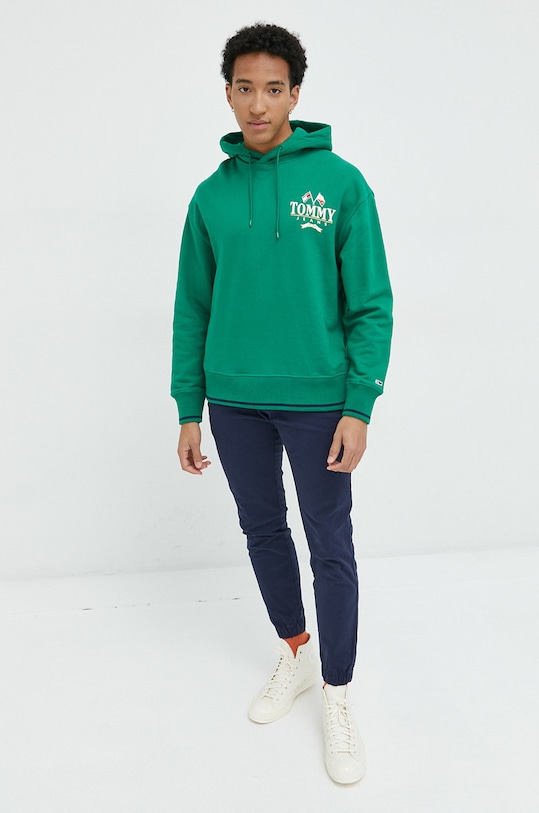 Bombažen pulover Tommy Jeans DM0DM15023.9BYY zelena AW22