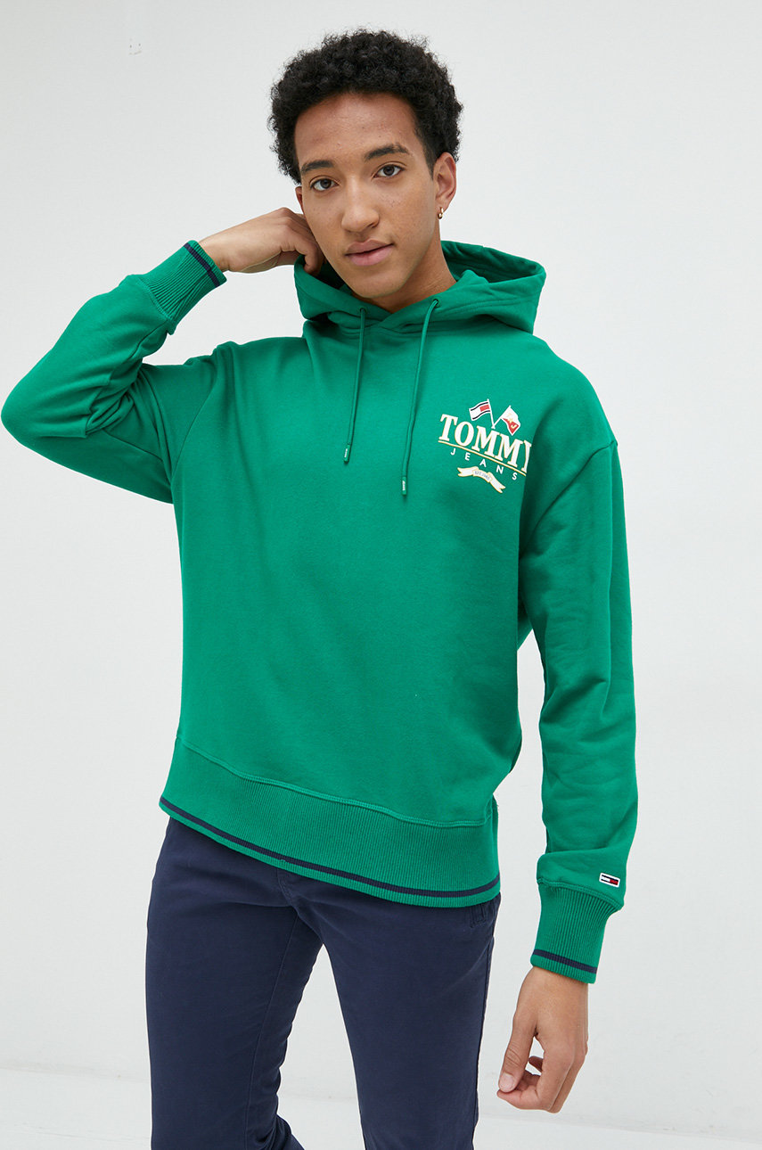 Bombažen pulover Tommy Jeans zelena DM0DM15023.9BYY