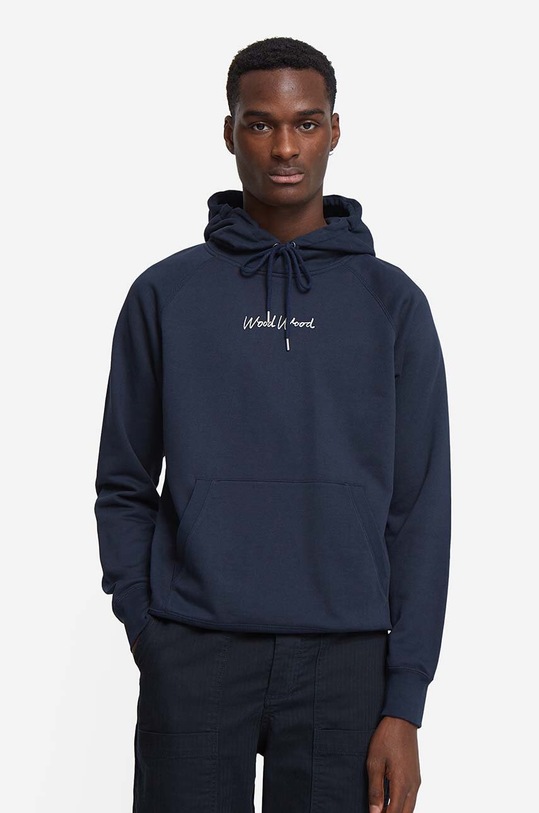 Bavlněná mikina Wood Wood Fred Hoodie 12045600-2474 s kapucí námořnická modř 12045600.2474.NAVY