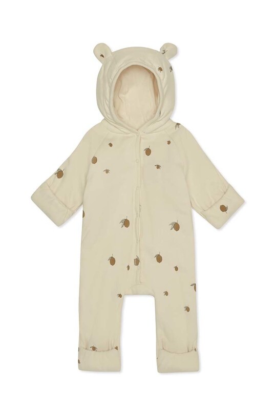 Konges Sløjd salopete bebeluși din bumbac NEWBORN ONESIE WITH HOOD KS2601 bej AW22
