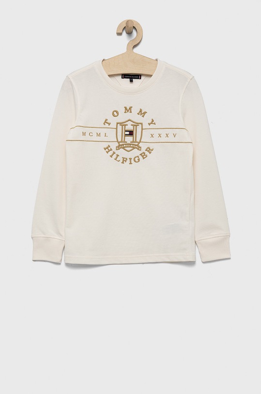 Dječja pamučna majica dugih rukava Tommy Hilfiger bez uzorka bež KB0KB07591.9BYY