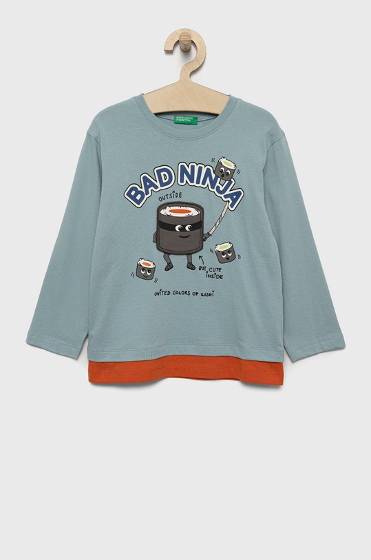 Dětské bavlněné tričko s dlouhým rukávem United Colors of Benetton kulatý modrá 3096G104A.P