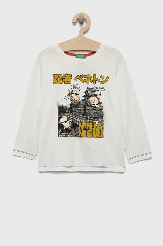 United Colors of Benetton longsleeve bawełniany dziecięcy nadruk biały 3F93G103Z.P