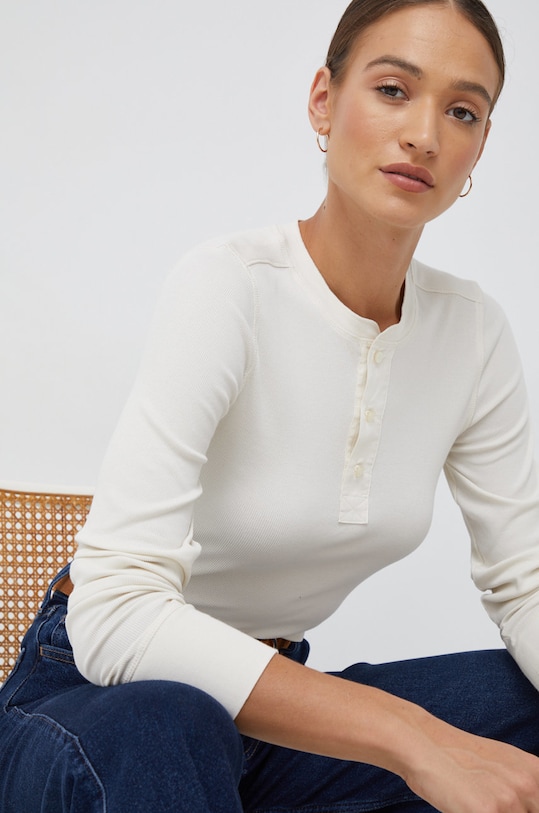 Majica z dolgimi rokavi Lauren Ralph Lauren Z elastanom bež 200871561001