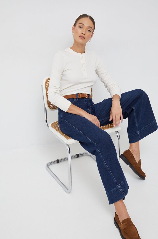 Majica z dolgimi rokavi Lauren Ralph Lauren 200871561001 bež AW22