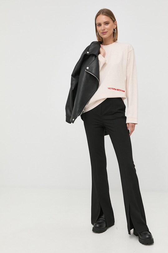 Βαμβακερή μπλούζα με μακριά μανίκια Victoria Beckham 1322JTS003823A μπεζ AW22