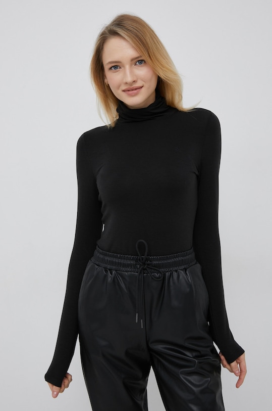 Tričko s dlouhým rukávem Tommy Hilfiger s elastanem černá WW0WW36138.9BYY