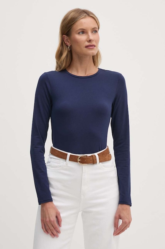 Tričko s dlouhým rukávem United Colors of Benetton s elastanem námořnická modř 3ZQM3M858.100