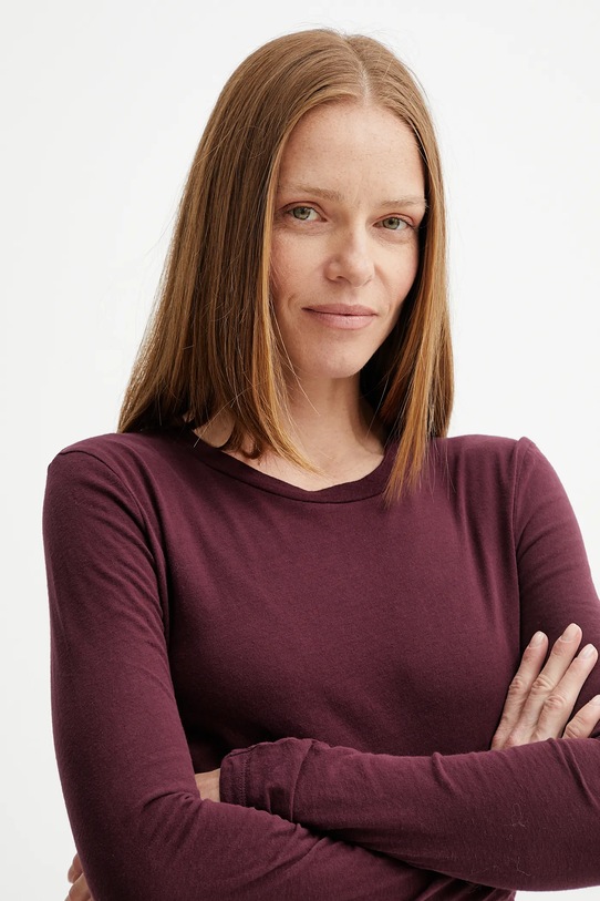 American Vintage βαμβακερή μπλούζα με μακριά μανίκια μπορντό GAMI28