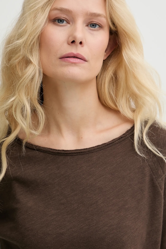 American Vintage longsleeve bawełniany T-SHIRT ML COL BATEAU brązowy SON31G