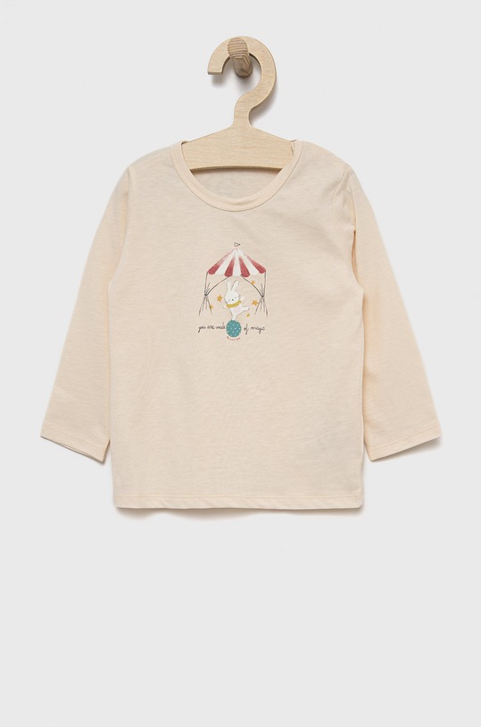 United Colors of Benetton longsleeve bawełniany dziecięcy nadruk beżowy 3ATNA1018.W