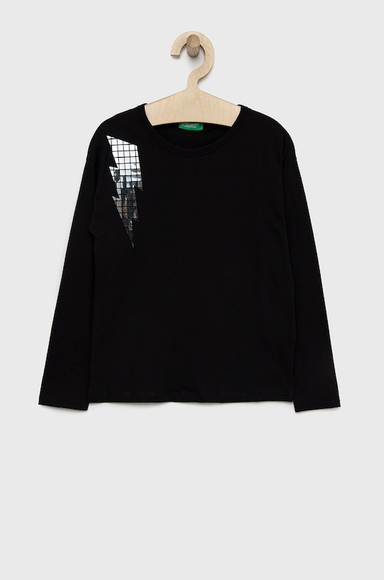 United Colors of Benetton longsleeve bawełniany dziecięcy aplikacja czarny 3VR5C106T.G