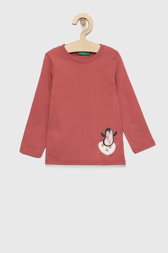 United Colors of Benetton longsleeve bawełniany dziecięcy nadruk różowy 3VR5G106M.P