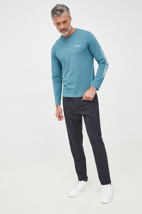 Бавовняний лонгслів Calvin Klein K10K109737.9BYY бірюзовий AW22