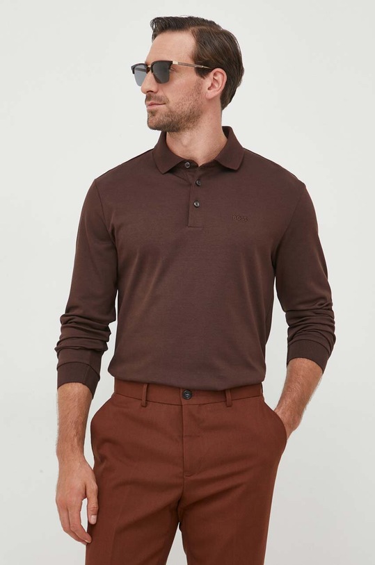 BOSS longsleeve bawełniany Pado 30 bawełna brązowy 50468392