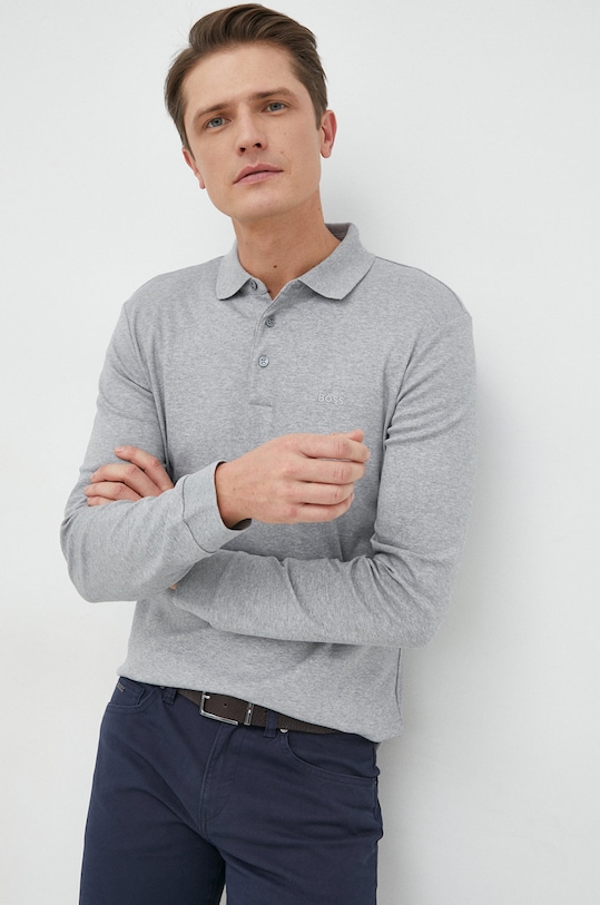 BOSS longsleeve din bumbac regular gri 50468392