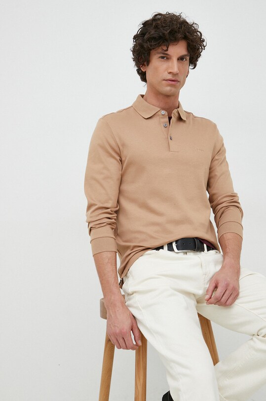 BOSS longsleeve bawełniany bawełna beżowy 50468392
