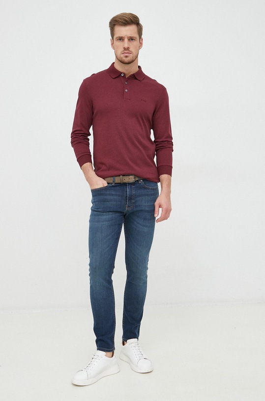 BOSS longsleeve bawełniany 50468392 bordowy AA00