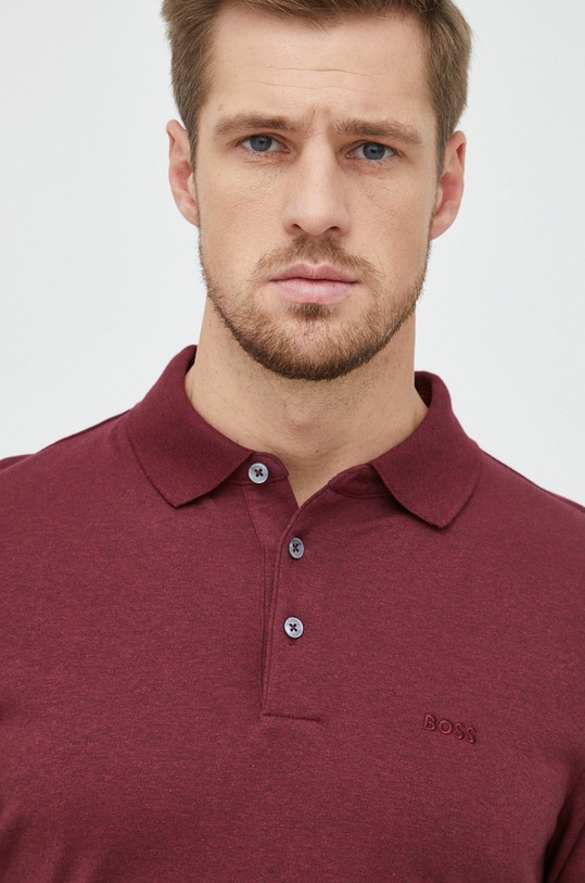 BOSS longsleeve bawełniany bordowy 50468392