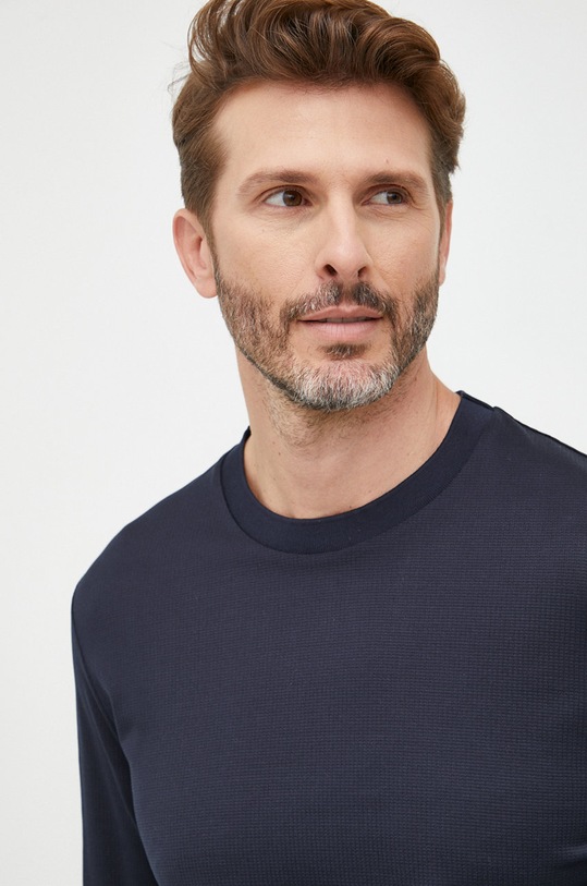 Bavlněné tričko s dlouhým rukávem BOSS námořnická modř 50477308