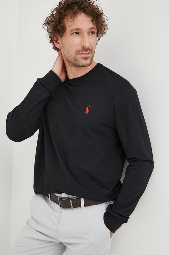 Bombažna majica z dolgimi rokavi Polo Ralph Lauren Brez vzorca črna 710671467001