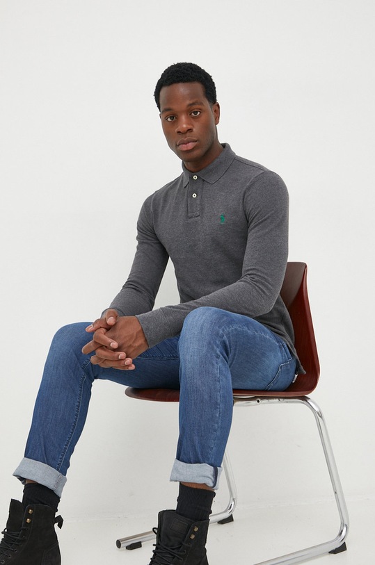 Polo Ralph Lauren longsleeve bawełniany 710681126074 szary AW22