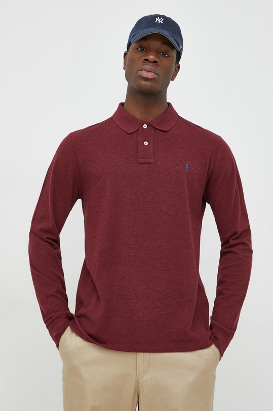 Polo Ralph Lauren longsleeve bawełniany 710681126076 bordowy AW22